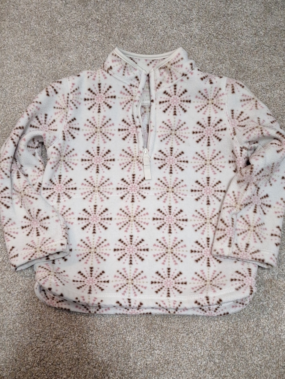 Cozy White & Pink Snowflake Fleece Pullover Sweater